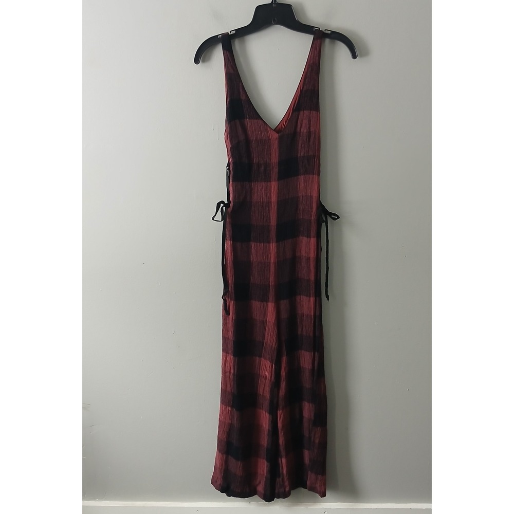 Anthropologie Ett Twa Size 10 Wide‎ Leg Jumpsuit Buffalo Plaid Checkered Bow